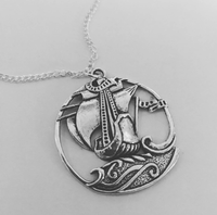 Pirate ship necklace, boat necklace, boat gifts, statement necklace, sister gifts, geek gifts, bff gifts, initial necklace, gothic necklace