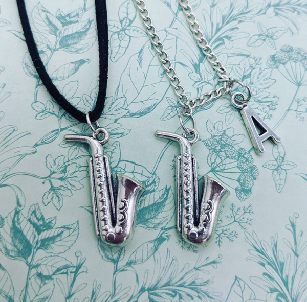 Saxophone necklace, saxophone jewellery, gifts for musicians, sax player gifts, initial necklace, music lover gifts, jazz music, bff gifts,