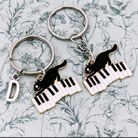 Black cat keyring, cat mom gifts, musician gifts, musician keychain, music lover gifts, keyboard player gifts, choir gifts, cat bag charm