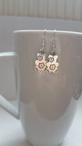 Teddybear earrings, bear earrings, bear jewelry, floral jewelry, floral earrings, gifts for her, flower earrings, charm earrings,