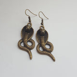 Cobra earrings, snake earrings, snake jewelry, bronze earrings, bronze jewelry, reptile earrings, reptile jewelry, animal earrings,