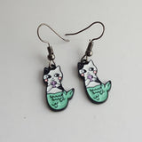 Cat mermaid earrings, mermaid jewelry, cat lover gifts, gifts for mermaid lovers, kawaii jewelry, kawaii gifts, sea creature earrings,