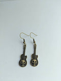 Skull earrings, skull jewelry, guitar earrings, bronze earrings, bronze jewelry, gifts for her, punk earrings, punk jewelry,