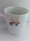 Heart earrings, American flag earrings, USA earrings, flag earrings, novelty earrings, holiday gifts, holiday earrings, travel earrings