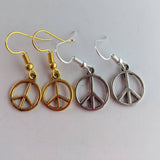 Peace earrings, peace jewelry, hippie earrings, hippie jewelry, gold earrings, charm earrings, peace sign earrings, gifts for her,