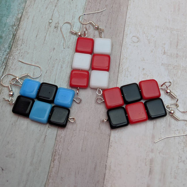 Asymmetrical earrings, mismatched earrings, gifts for her, 80s earrings, art deco earrings, 80s jewelry, square earrings, handmade earrings