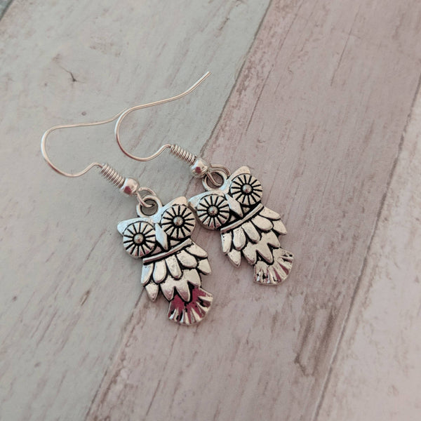 Owl earrings, bird earrings, animal earrings, owl jewelry, nature lovers gifts, graduation gift, wildlife earrings, charm earrings,