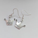 Princess earrings, princess jewelry, charm earrings, novelty earrings, novelty jewelry, silver earrings, crown earrings, girl earrings,