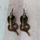 Cobra earrings, snake earrings, snake jewelry, bronze earrings, bronze jewelry, reptile earrings, reptile jewelry, animal earrings,