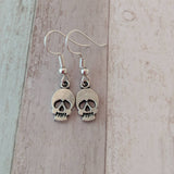 Silver skull earrings, skull earrings, halloween earrings, halloween jewelry, skull jewelry, day of the dead, goth earrings, gothic jewelry