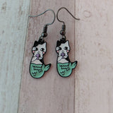 Cat mermaid earrings, mermaid jewelry, cat lover gifts, gifts for mermaid lovers, kawaii jewelry, kawaii gifts, sea creature earrings,