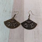 Fan earrings, tribal earrings, tribal jewelry, gifts for her, bronze earrings, zen earrings, statement earrings, chinese earrings,