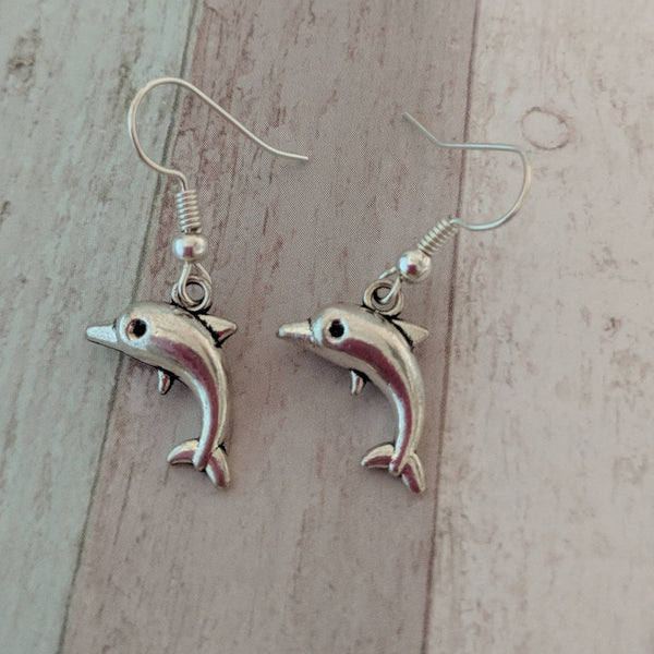 Dolphin earrings, dolphin jewellery, animal earrings, animal jewellery, ocean earrings, sealife earrings, charm earrings, gifts for her