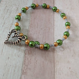 Heart bracelet, heart jewelry, gifts for her, green bracelet, anniversary gifts, handmade bracelet, cuff bracelet, girl bracelet,