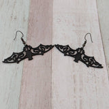 Black bat earrings, dangle big bat earrings, Halloween gothic earrings, gothic bat jewellery, gothic style earrings, horror lover gifts,
