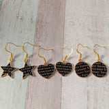 Heart earrings, star earrings, word earrings, girl earrings, charm earrings, gifts for her, bff gifts, friend gifts, anniversary gifts