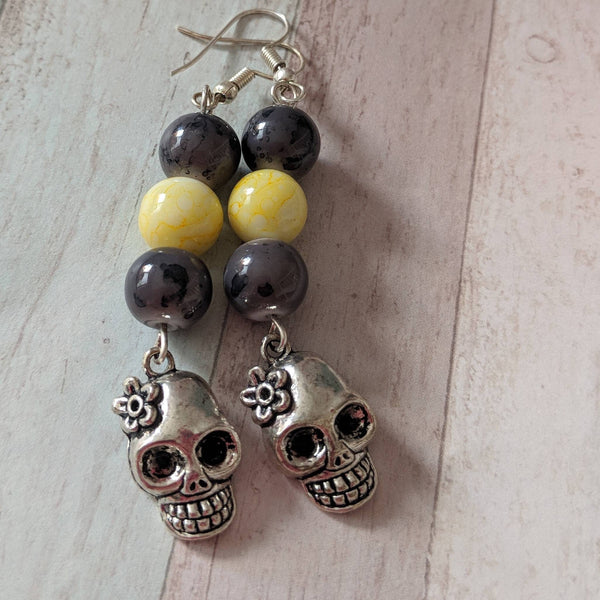 Skull earrings, skull jewelry, black earrings, chunky earrings, girl earrings, goth earrings, emo earrings, emo jewelry, gifts for her