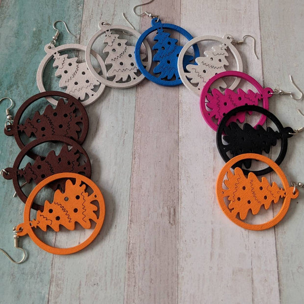 Christmas tree earrings, wooden earrings, christmas jewelry, multi coloured earrings, novelty earrings, quirky earrings, stocking filler