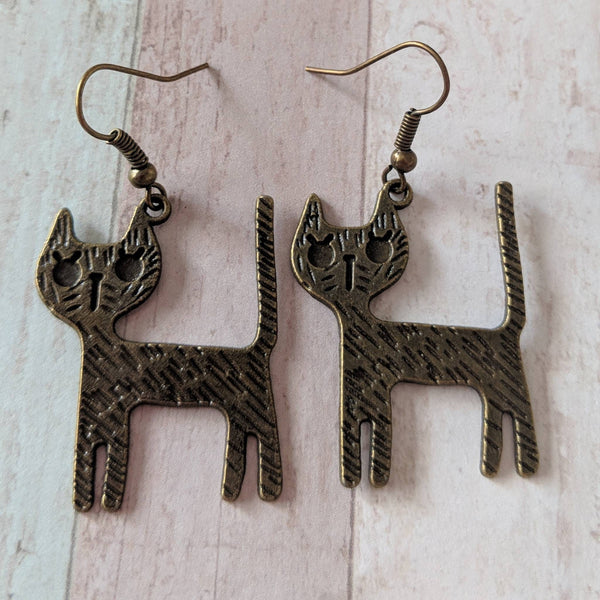 Bronze cat earrings, cat mom gifts, gifts for cat lovers, statement earrings, crazy cat lady jewelry, cat themed, cat accessories, kitty cat