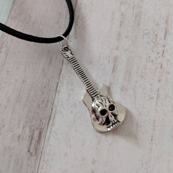 Skull necklace, gifts for him, guitar necklace, punk necklace, punk jewelry, gothic necklace, gothic jewellery, gifts for her, teen gifts