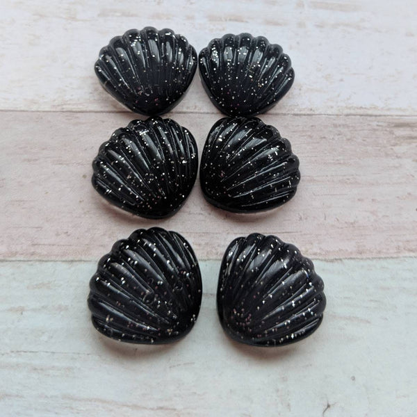 Seashell stud earrings, black shell earrings, glittery kawaii jewelry, summer accessories, statement earrings, beach themed, surfer gifts