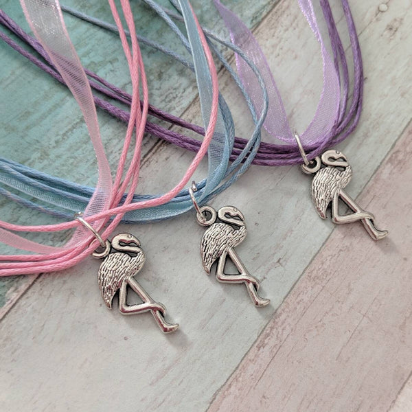 Flamingo necklace, flamingo jewellery, children necklace, children jewellery, party favours, animal charm, bird jewellery, little sister,