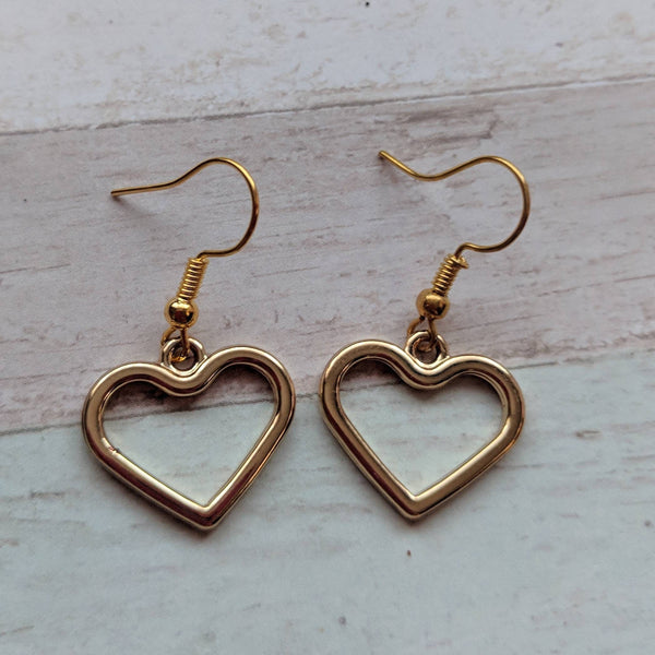 Heart earrings, girlfriend gifts, heart themed gifts, heart jewellery, gold heart earrings, love themed gifts, heart accessories,