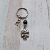 Skull keyring, goth gifts, teen gifts, personalised keyring, skull accessories, gothic keyring, stocking stuffers, day of the dead, bff gift