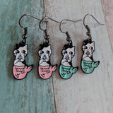 Cat mermaid earrings, mermaid jewelry, cat lover gifts, gifts for mermaid lovers, kawaii jewelry, kawaii gifts, sea creature earrings,