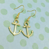 Anchor earrings, anchor jewelry, gold earrings, nautical earrings, sailing gifts, sailor jewelry, novelty earrings, sailor gifts, bff gifts