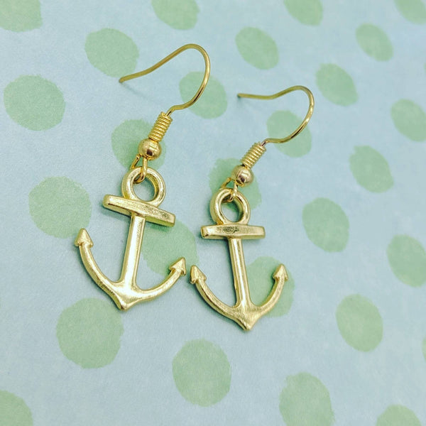 Anchor earrings, anchor jewelry, gold earrings, nautical earrings, sailing gifts, sailor jewelry, novelty earrings, sailor gifts, bff gifts