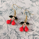 Cherry earrings, cherry jewellery, cherry retro earrings, fruit lover gifts, foodie earrings, vegan earrings, vegan gifts, retro jewelry