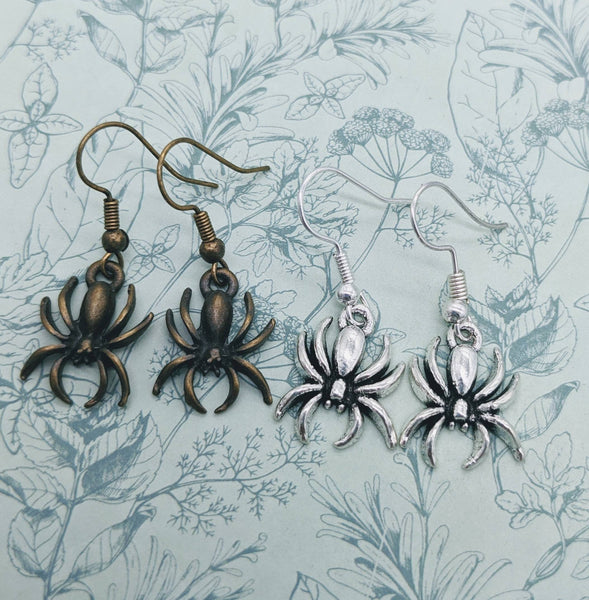 Spider earrings, spider jewelry, gifts for spider owners, gothic earrings, gothic jewellery, Halloween accessories, spider accessories