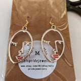 Face earrings, tribal earrings, tribal jewellery, art deco earrings, abstract art jewelry, art teacher gifts, artist earrings, art lover