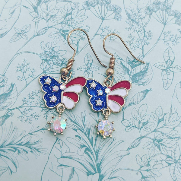 Butterfly earrings, butterfly jewellery, flag earrings, butterfly lover gifts, sister gifts, birthday gifts, insect earrings, bug lover gift