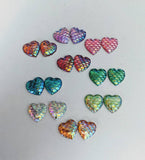 Mermaid heart stud earrings, heart earrings, mermaid earrings, mermaid jewellery, mermaid scale, dragon scale earrings, dragon jewellery,