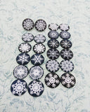 Snowflake earrings, cabochon earrings, Christmas earrings, Christmas jewellery, stocking fillers, stocking stuffers, Christmas gifts,