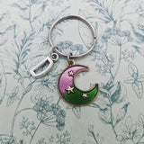 Crescent moon keychain, moon keyring, space gifts, pagan keyring, pagan gifts, custom keychain, witch lover gifts, personalised keyring,