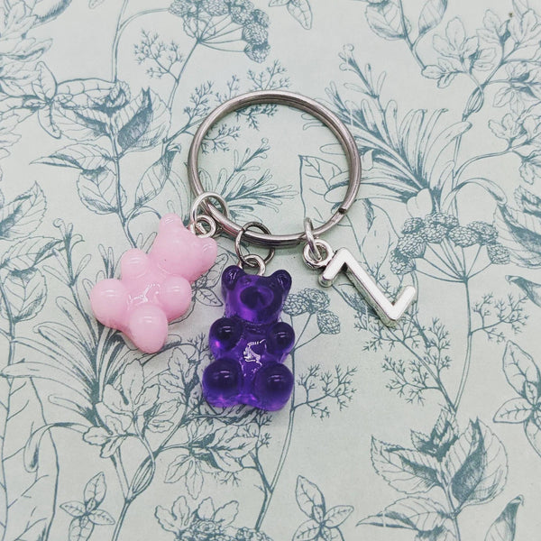 Bear keychain, bear keyring, kawaii keychain, kawaii gifts, cute keyring, secret santa, bear lover gifts, initial keychain, bff gifts,