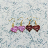Heart earrings, heart jewellery, glittery earrings, valentines Day gifts, anniversary gifts, girlfriend gifts, cute earrings, love gifts,