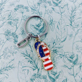 Flip flop keychain, USA flag keychain, patriotic gifts, patriotic keychain, initial keychain, flip flop lover gifts, personalised gifts,