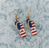 Flip flop earrings, USA flag, flip flop lover, flip flop inspired, USA flag earrings, flip flop jewelry, patriotic earrings, patriotic gifts