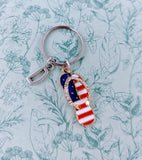 Flip flop keychain, USA flag keychain, patriotic gifts, patriotic keychain, initial keychain, flip flop lover gifts, personalised gifts,