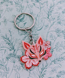 Fox keychain, kawaii keychain, sakura keychain, gifts for fox lovers, kawaii inspired gifts, flower inspired gifts, statement Keyrings,