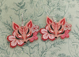 Pink fox earrings, fox jewelry, gifts for fox lovers, kawaii earrings, big statement earrings, sakura earrings, fox inspired gifts,