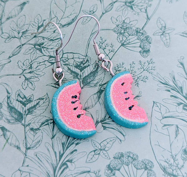 glittery Watermelon earrings, watermelon jewellery, fruit earrings, kawaii inspired earrings, watermelon lovers, cute fruit earrings,
