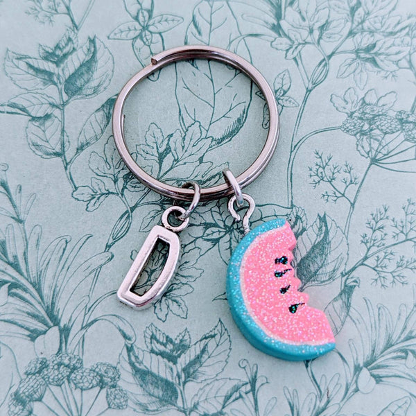 Watermelon keychain, glittery fruit keychain, kawaii inspired gifts, cute glittery gifts, personalised initial keychain, watermelon charm,