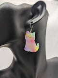 Kawaii cat earrings, kawaii jewelry, statement earrings, multicoloured earrings, cat mom gifts, gifts for cat lovers, animal lover earrings