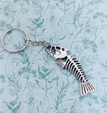 Fishbone keychain, gothic inspired keychain, gothic accessories, fishbone charm, statement bag charm, goth lover gifts, witchy gifts,