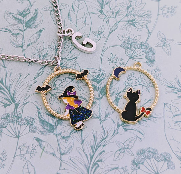 Witch necklace, black cat pendant necklace, black cat jewellery, witchcraft gifts, Halloween necklace, little witch gifts, witch gifts,